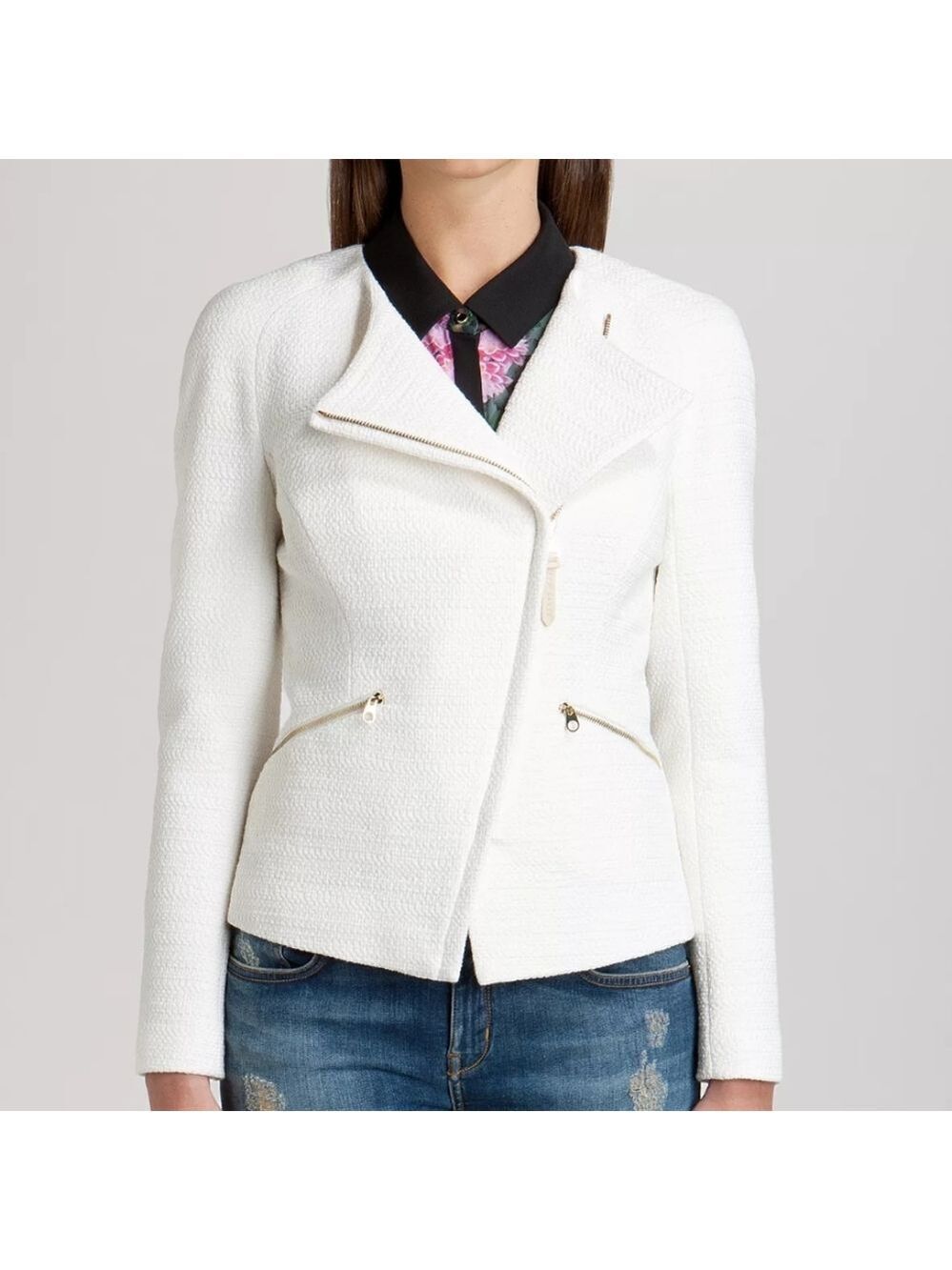 Ted Baker Ayeleen Tweed Boucle Moto Textured Biker Jacket Blazer